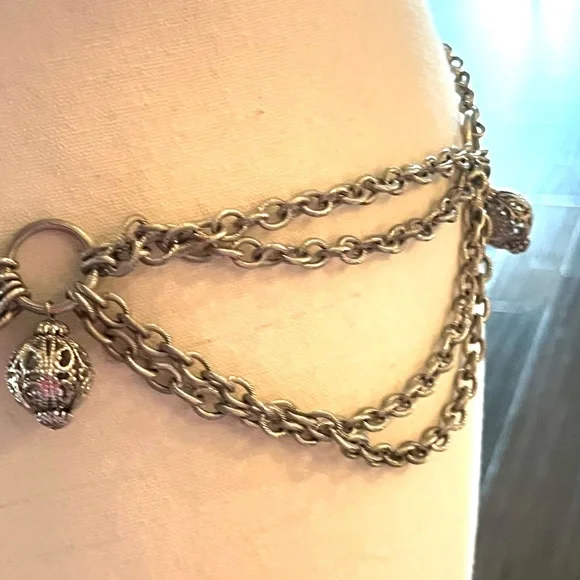 Vintage Silver Tone Scalloped Chain Link Filigree Belt Adjustable - Picture 5 of 14